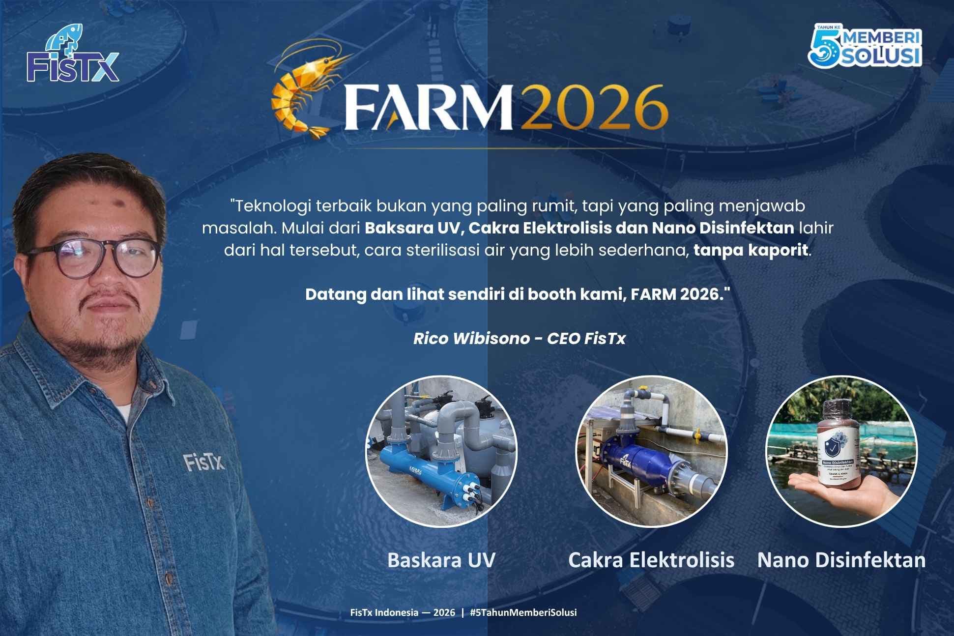Sterilisasi Air Tambak Tanpa Kaporit: FisTx Hadirkan Teknologi FDS di FARM 2026